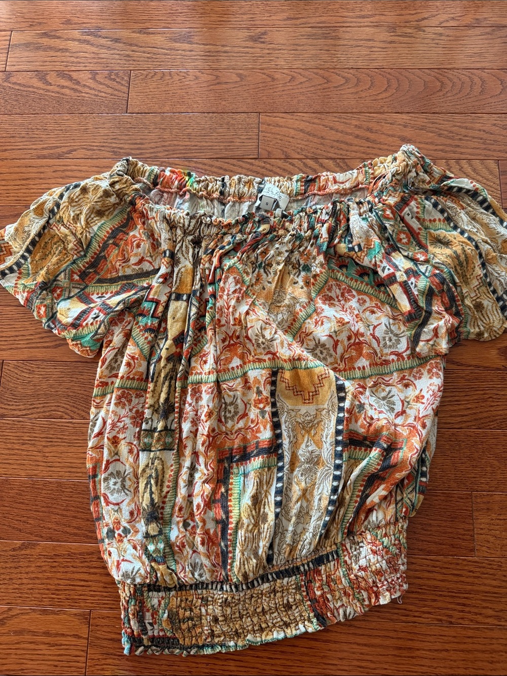 Rachel Zoe Off-Shoulder Boho Top in Mustard, Rust & Teal